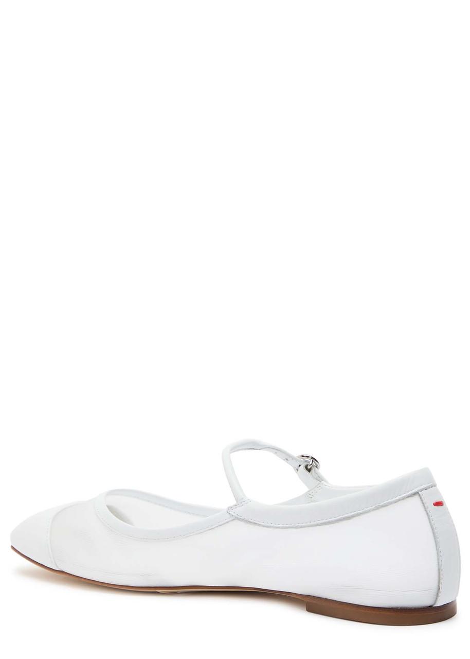 AEYDE Round Toe Ballerina Shoes With Contrast Piping In White Product Image