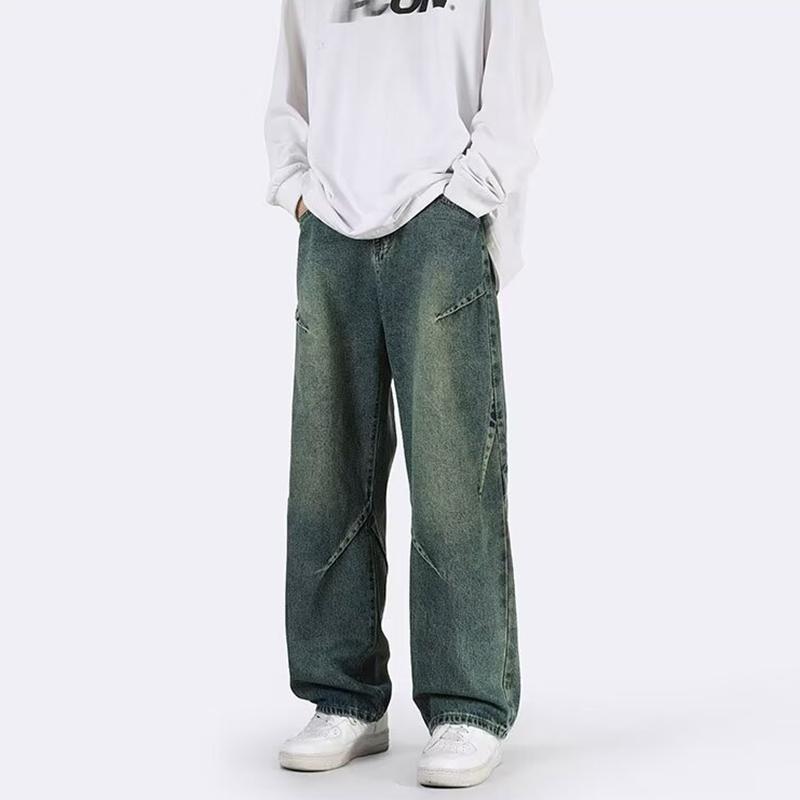 Sopula American Cleanfit Retro Patchwork Straight Wide-Leg Jeans Product Image