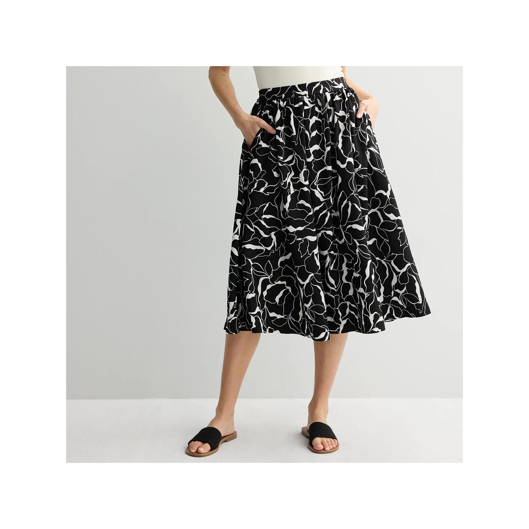Women's Nine West A-Line Midi Skirt, Size: XL, Black Glass Floral Product Image