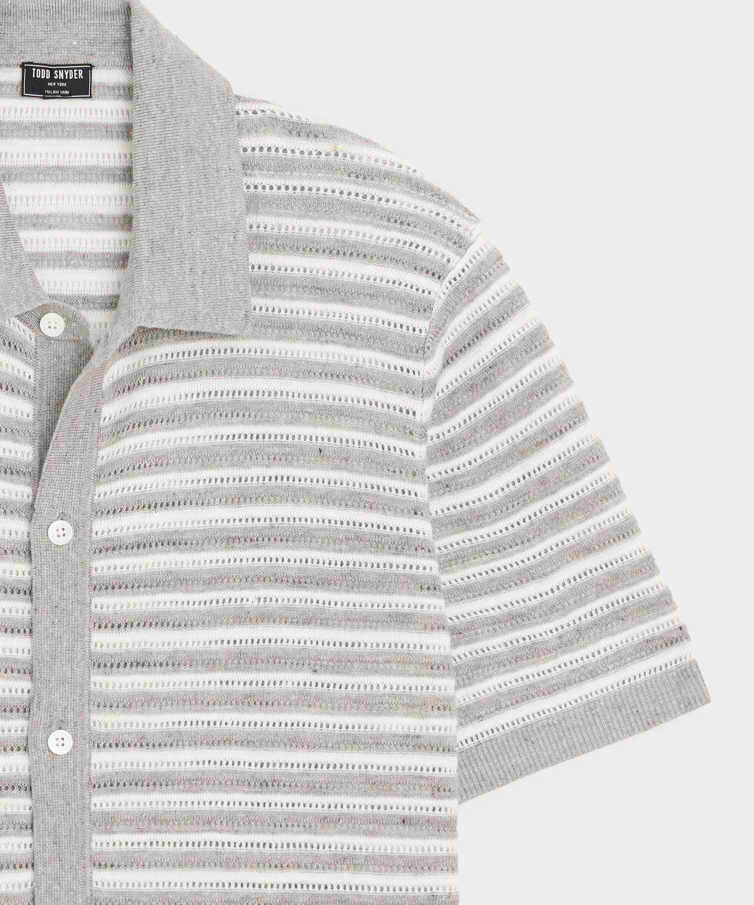 Cropped Pointelle Linen Sweater Polo Product Image