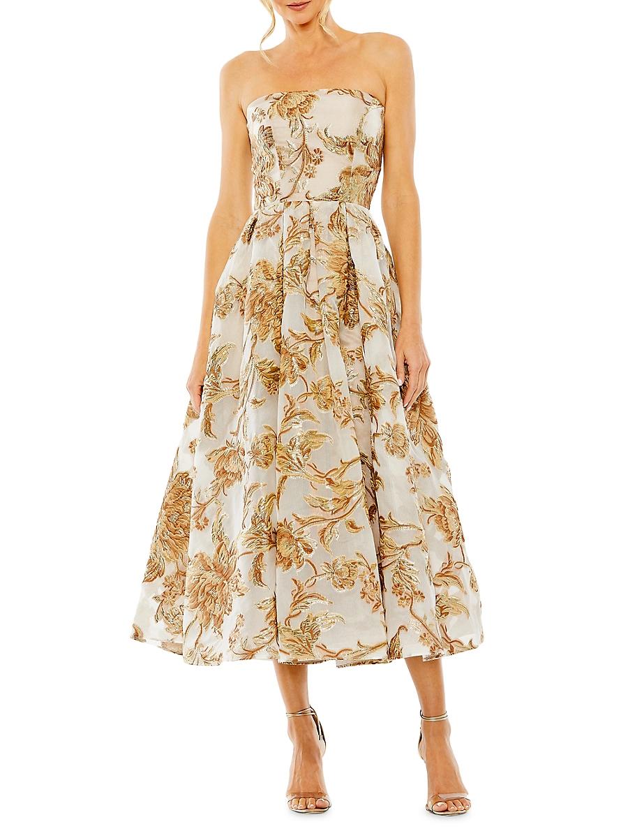 Womens Strapless Brocade Midi-Dress Product Image