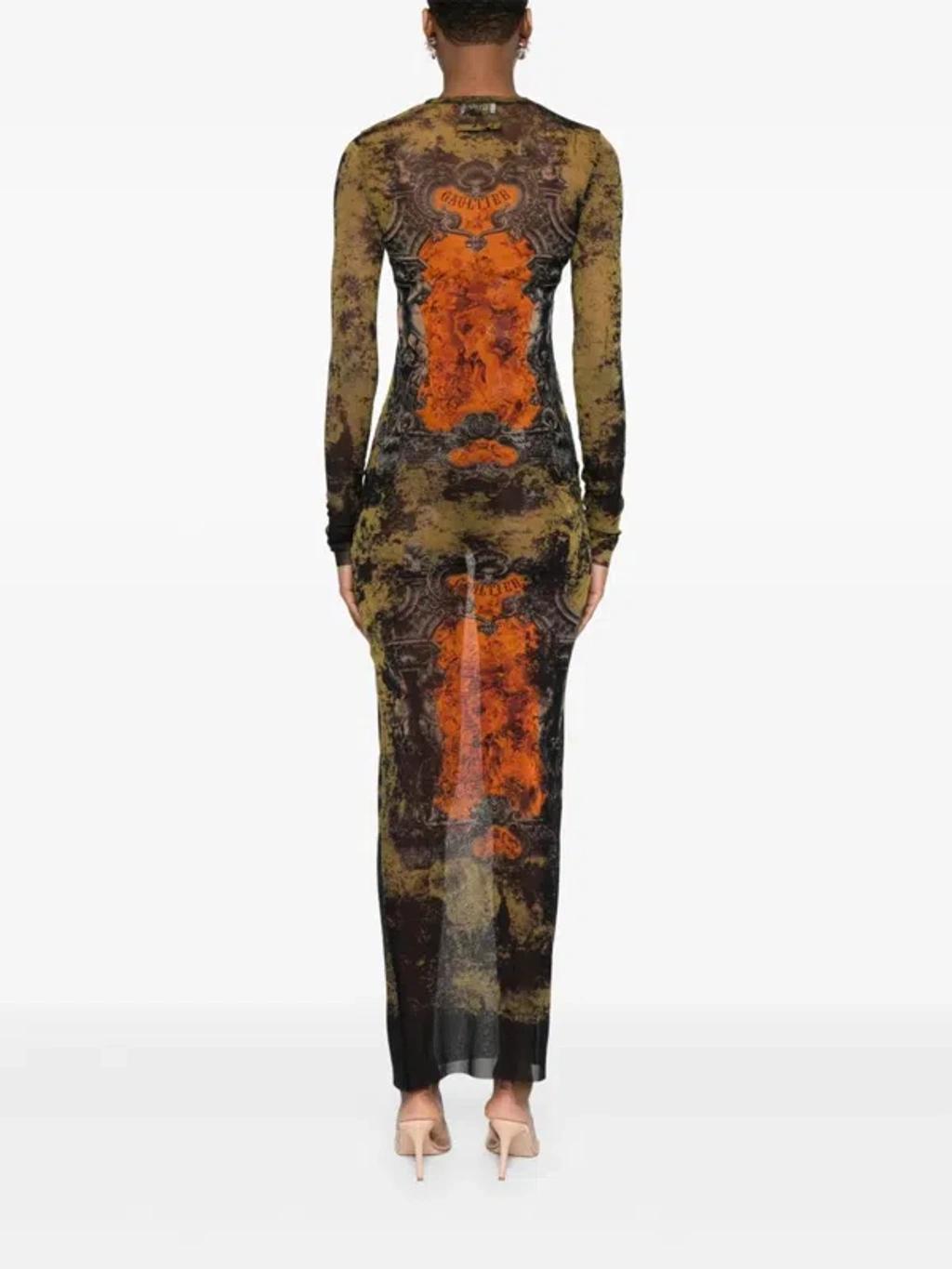 JEAN PAUL GAULTIER Graphic Print Full-length Dress With Long Sleeves In Black Product Image