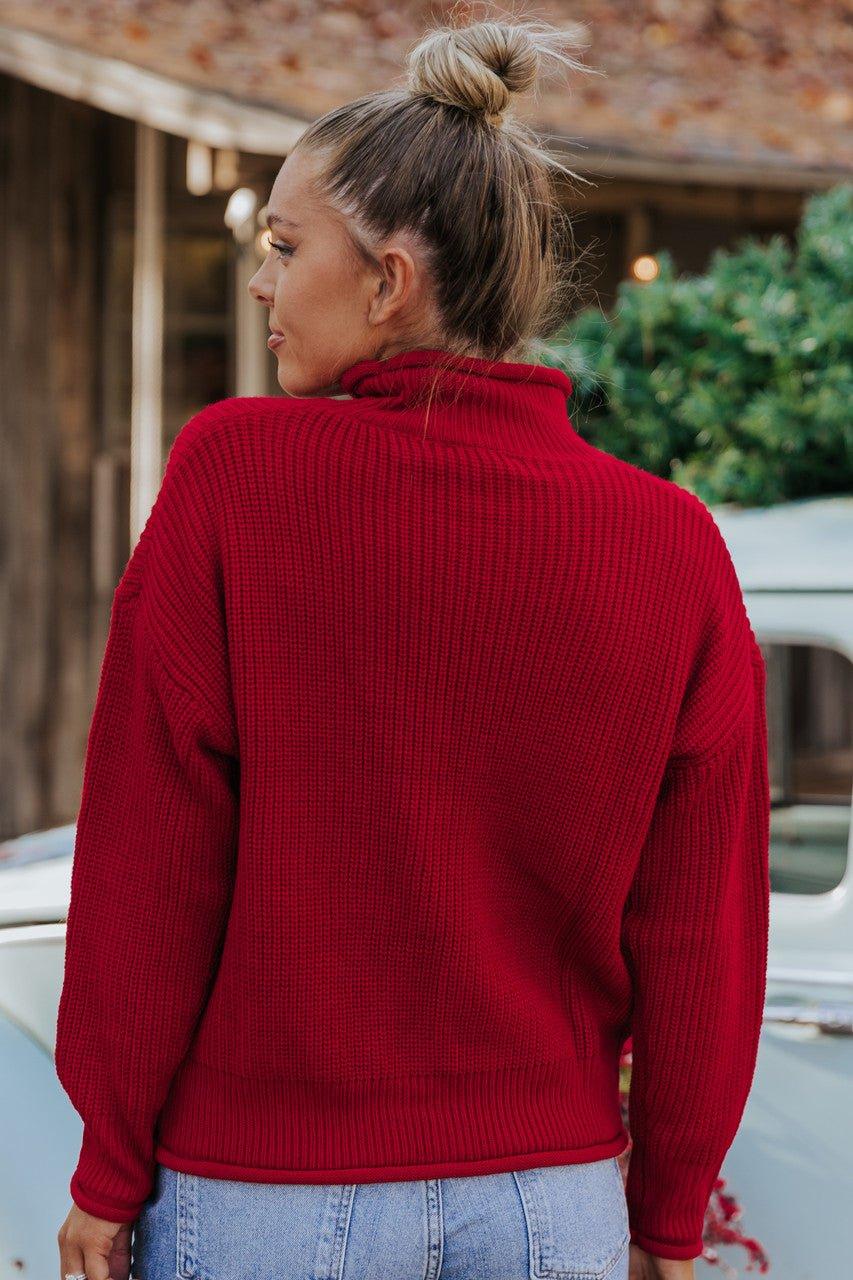 Winter Wonderland Red Mock Neck Sweater-FINAL SALE Female Product Image