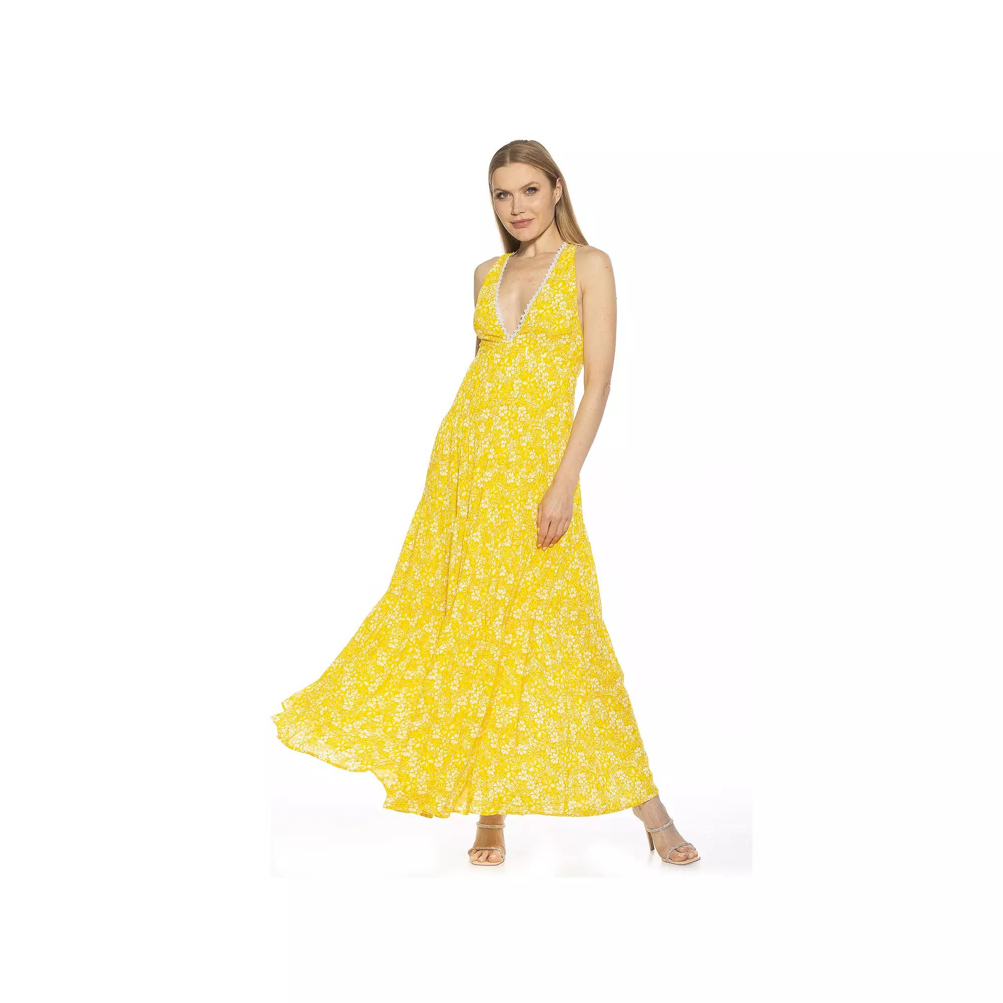 Women's ALEXIA ADMOR Tezzi Lace Trim V-Neck Tiered Maxi Dress,  Product Image