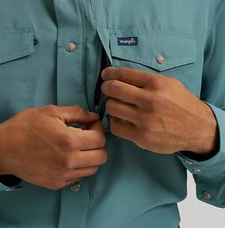 Wrangler® Men's L/S Solid Pine Green Performance Snap Shirt Product Image