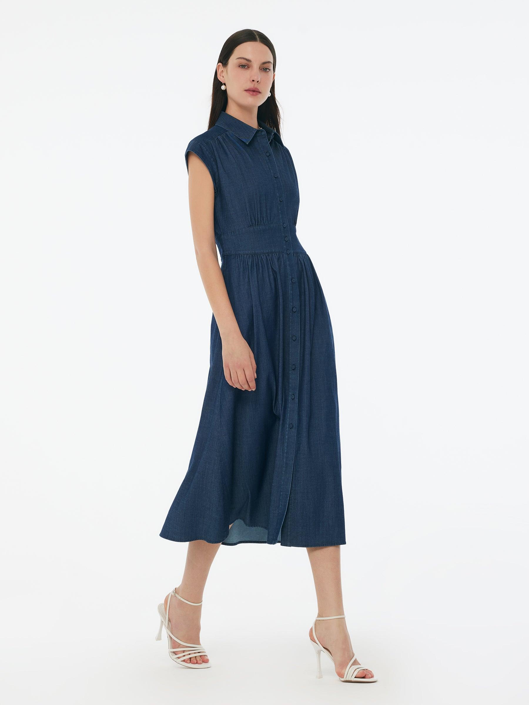 Denim Stretch Women Maxi Shirt Dress Product Image