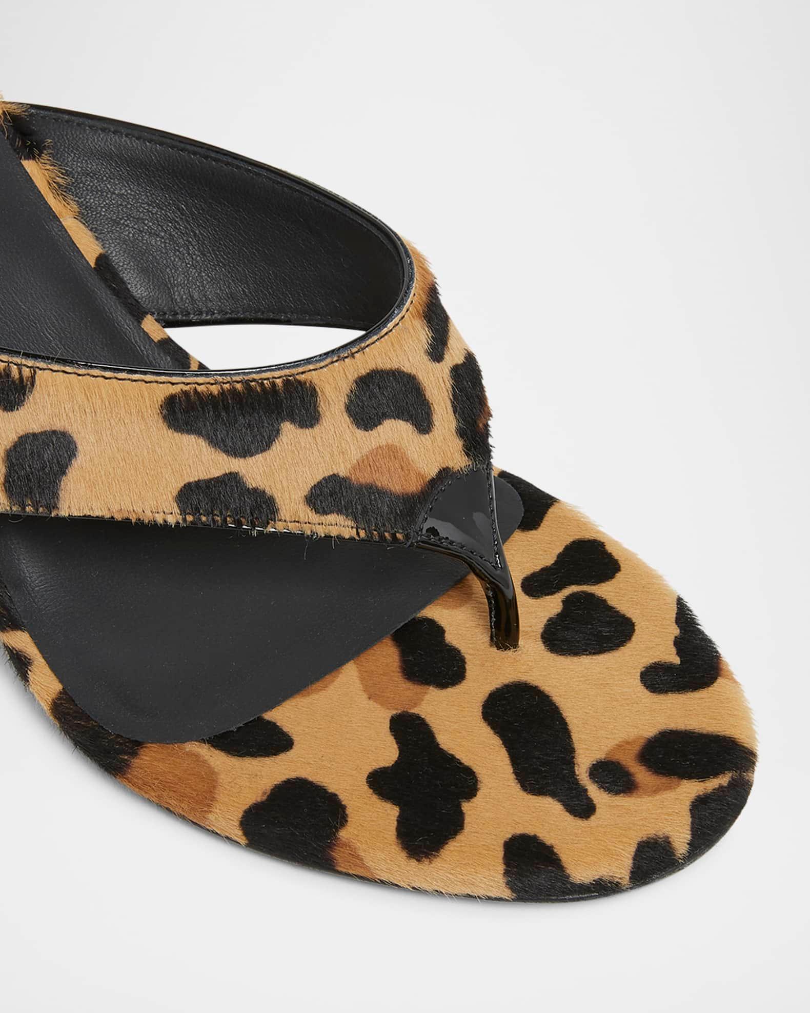 Leopard Horse Hair Kitten-Heel Thong Sandals Product Image