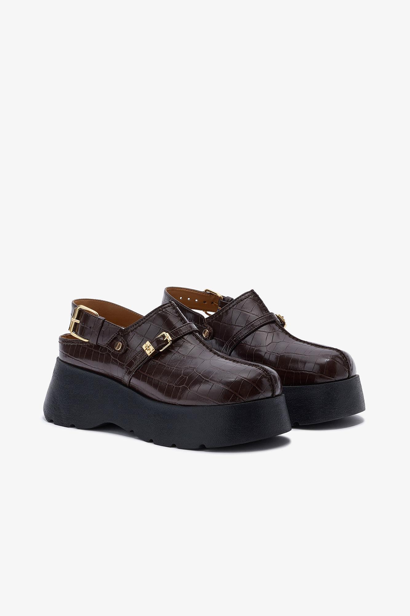 Platform Clogs in Brown Croco Product Image