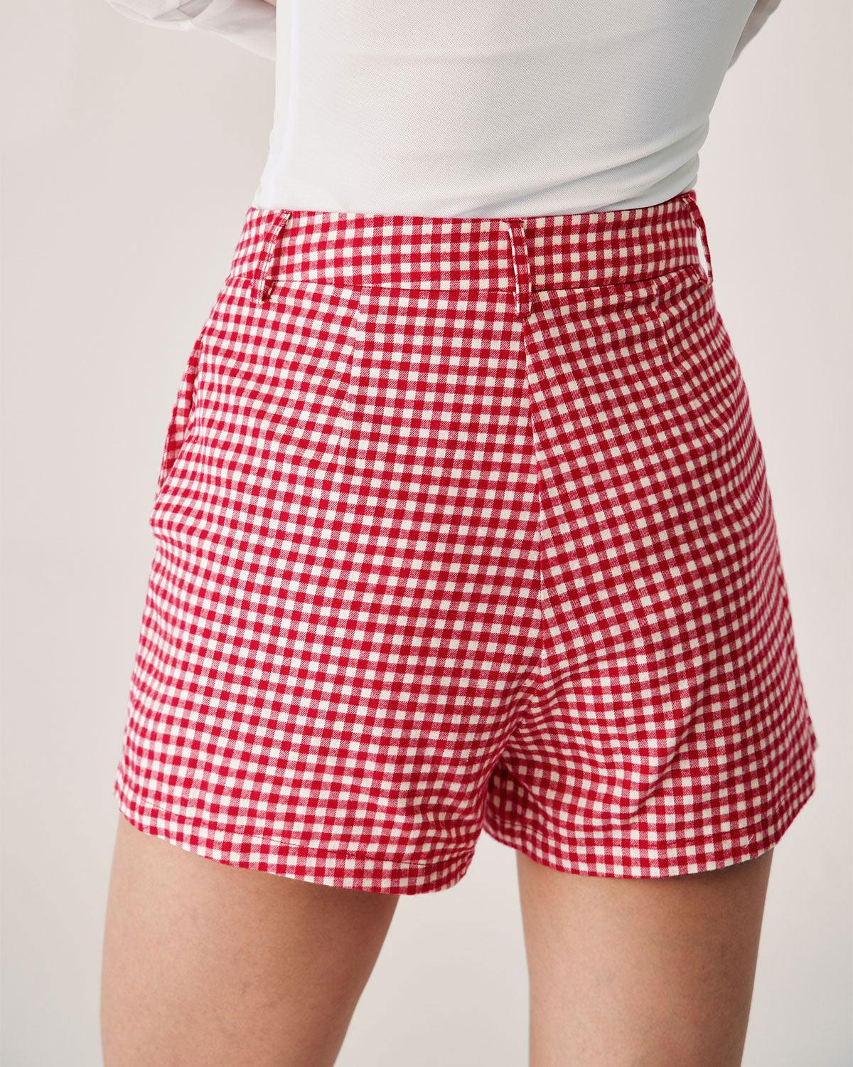 Red Plaid High-waisted Pocket Shorts Product Image