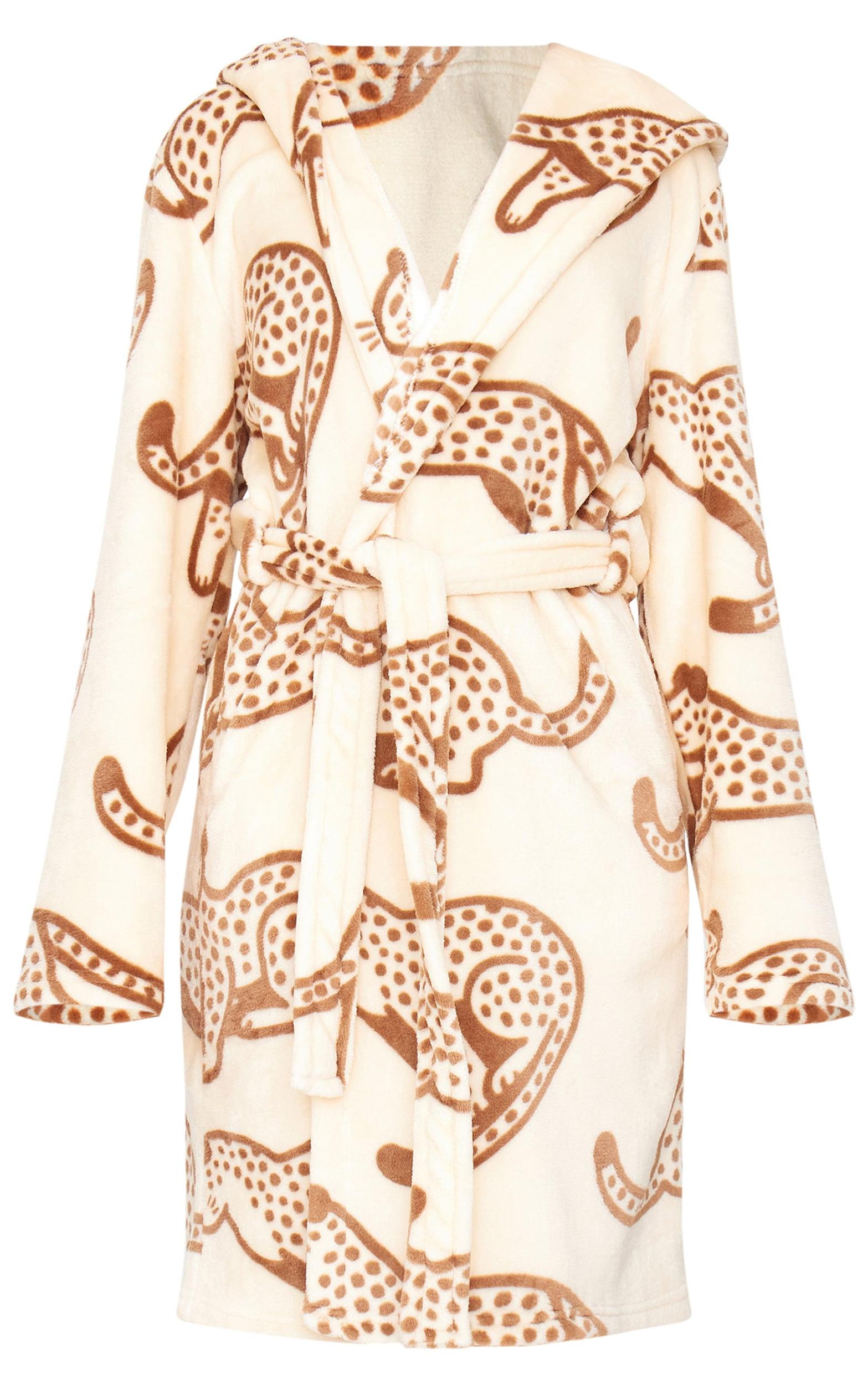 Cream Cheetah Print Fleece Bath Robe Product Image