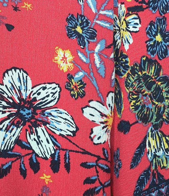 Ali Miles Petite Size Floral Print V-Neck 3/4 Sleeve Front Tie Tunic Product Image