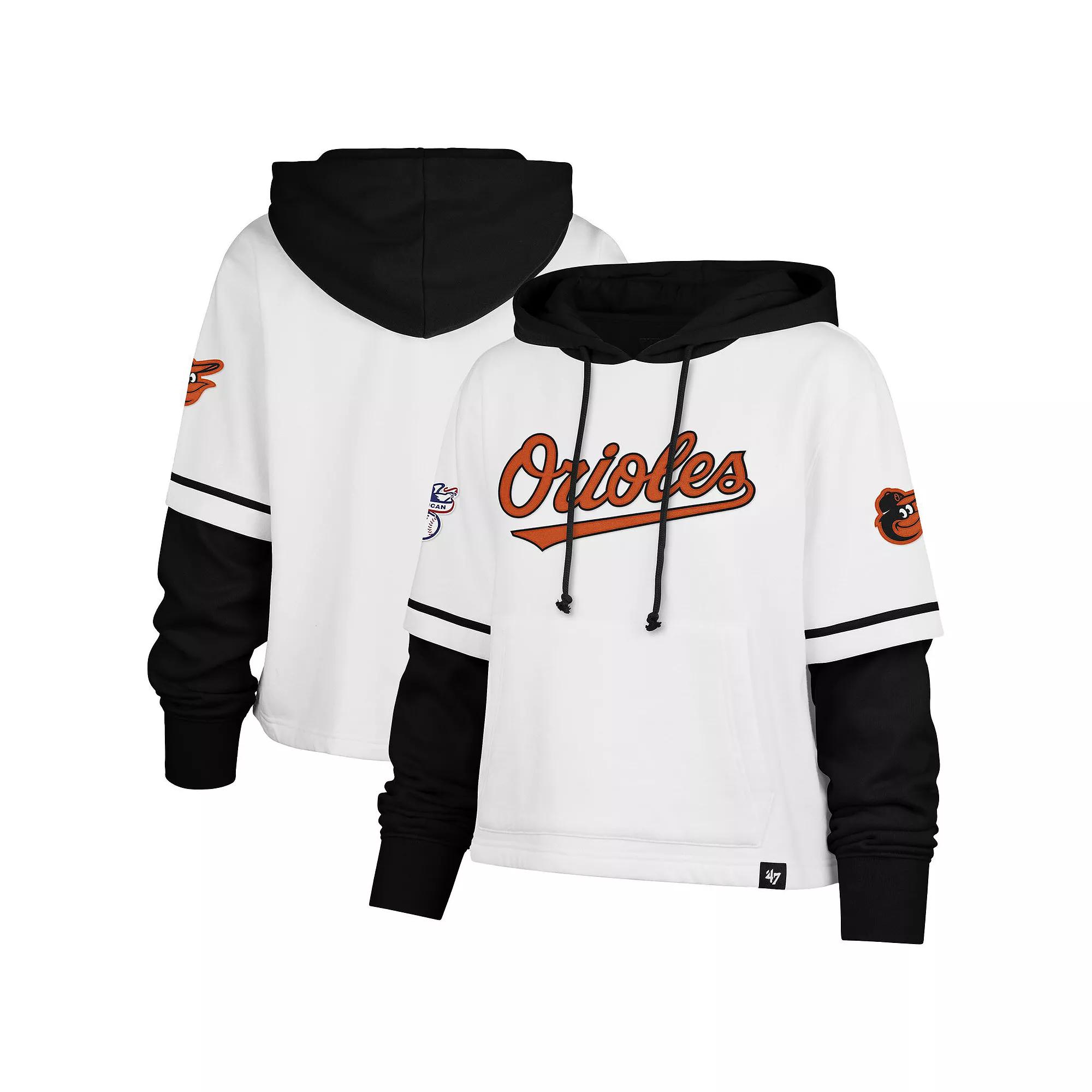 Women's '47 White Baltimore Orioles Trifecta Shortstop Cropped Pullover Hoodie,  Product Image