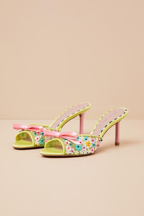 Naddia Lime Multi Sequin High Heel Slide Sandals Product Image