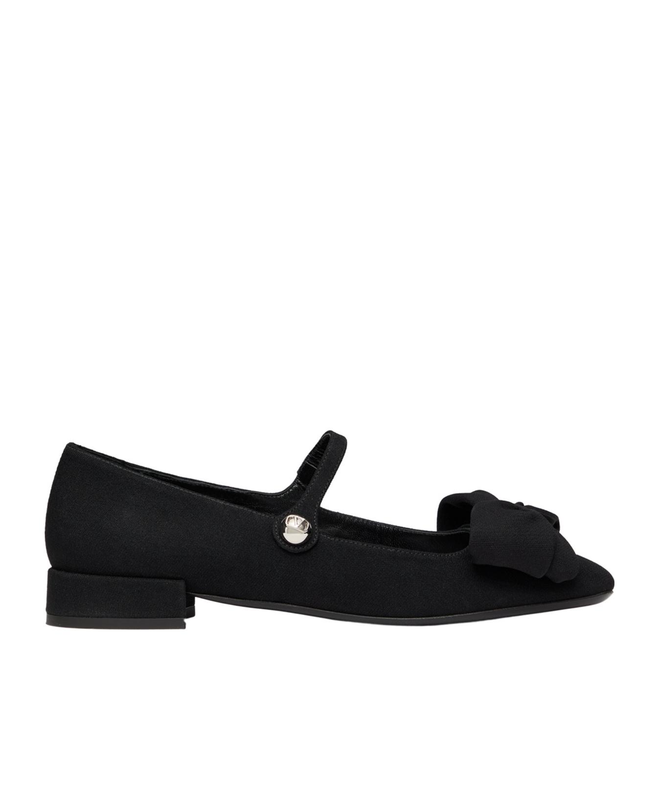 VALENTINO GARAVANI Black Mary Janes With Bow Detail In Crepe Fabric Woman In Multicolor Product Image