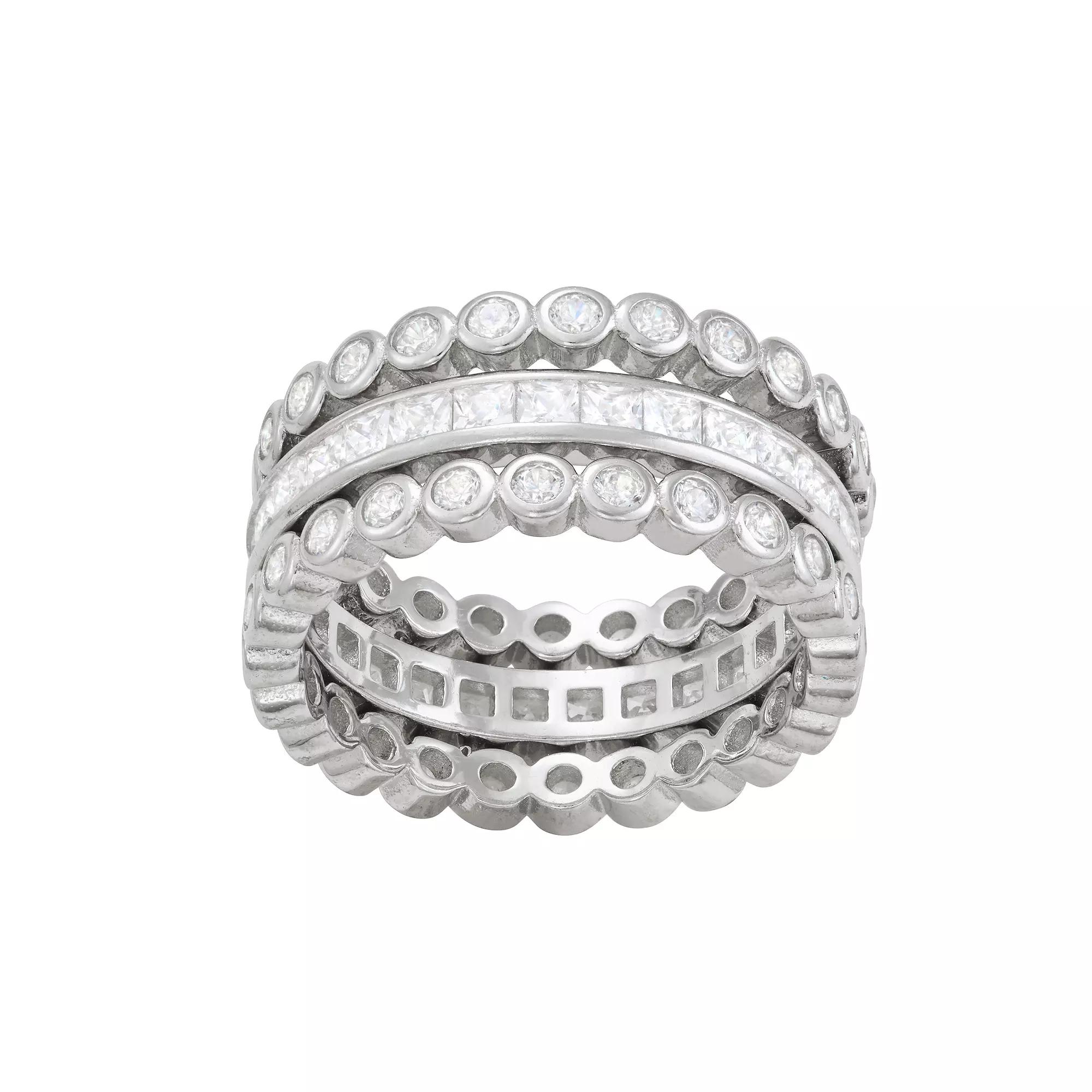 Contessa Di Capri Cubic Zirconia 3-Ring Eternity Band Set, Women's, Size: 7, Sterling Silver Product Image