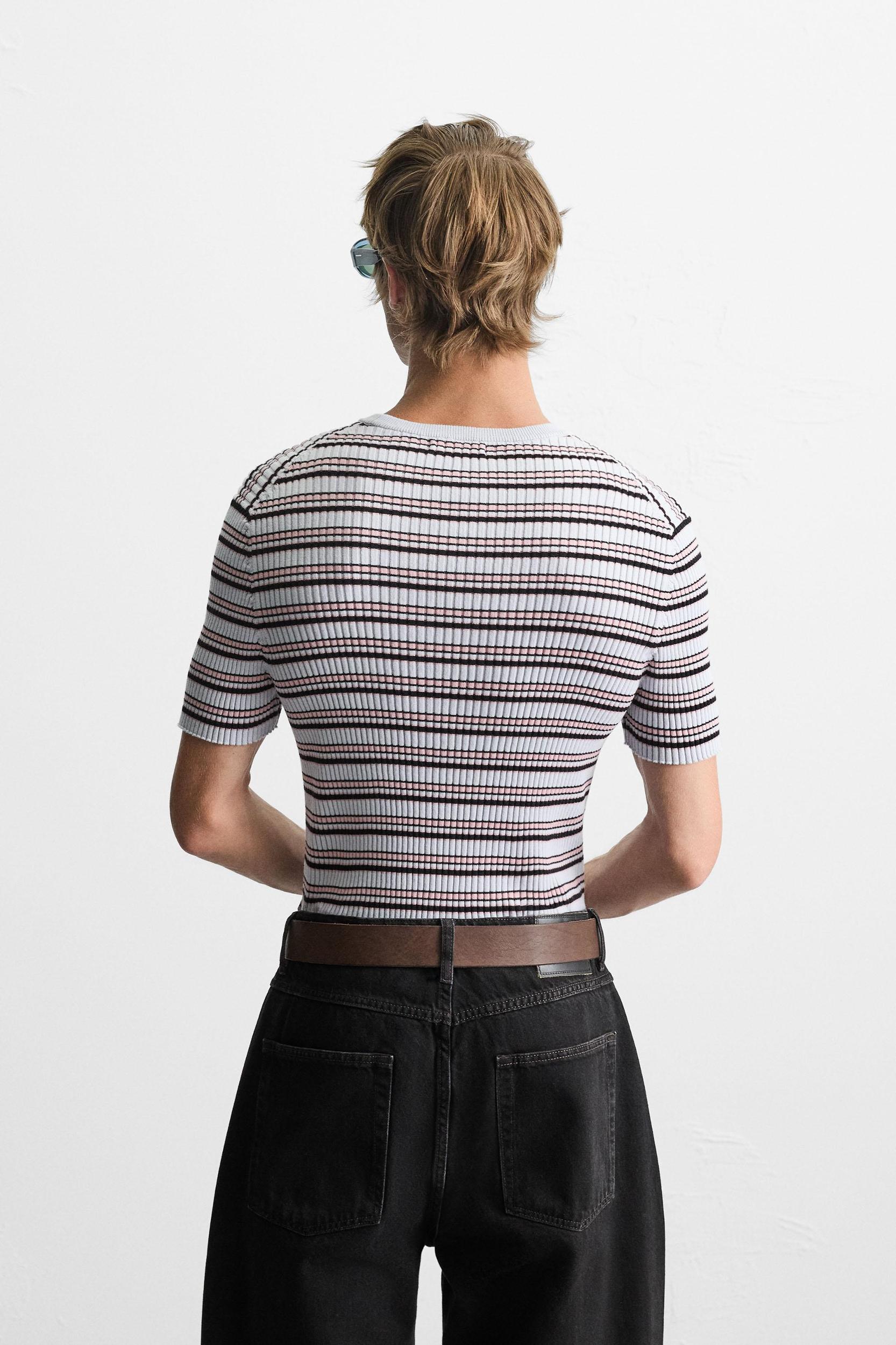 STRIPED RIBBED KNIT T-SHIRT Product Image