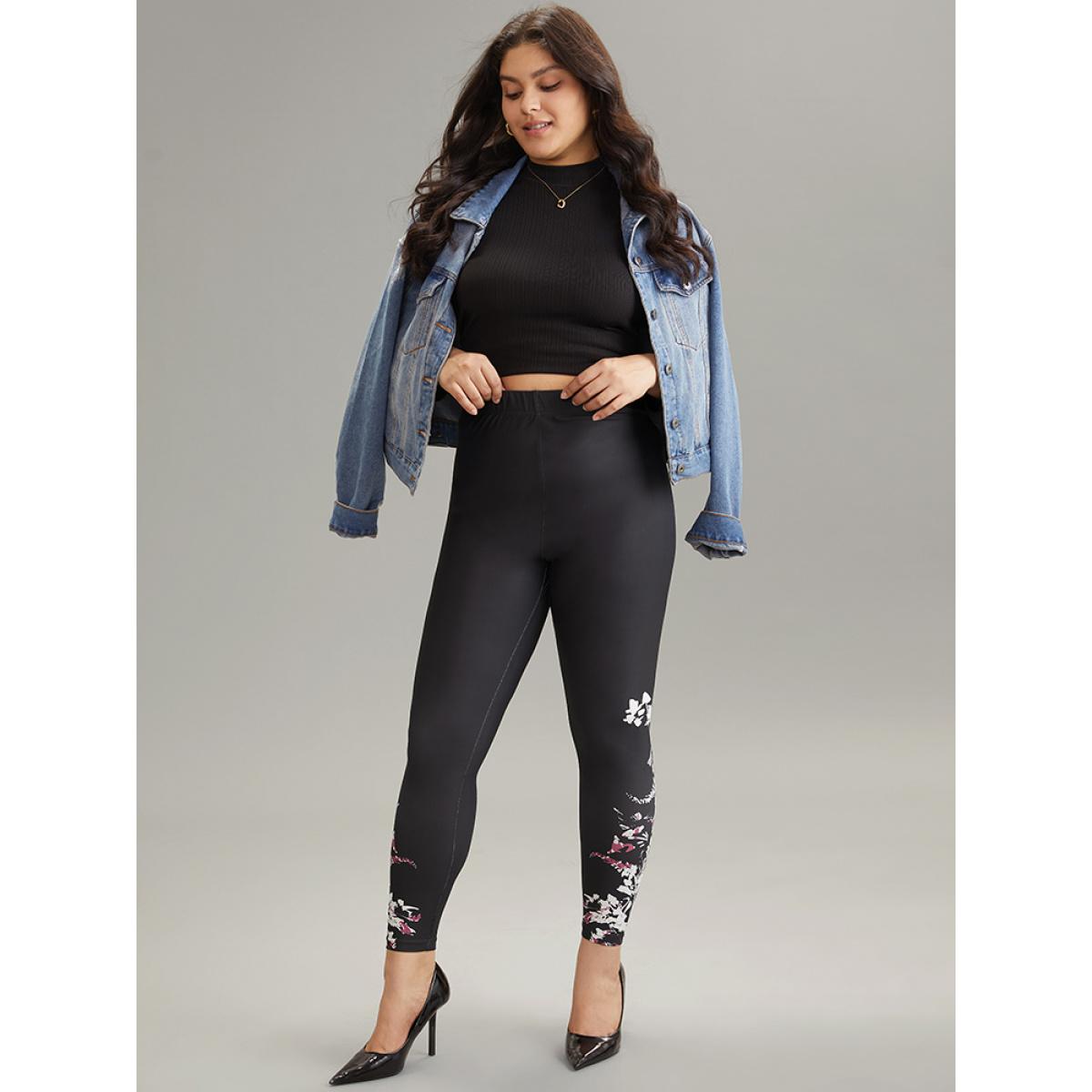 Plus Size Boho Print High Rise Skinny Leggings Women Black Elegant High stretch Skinny High Rise Dailywear Leggings BloomChic 22-24/3X Product Image