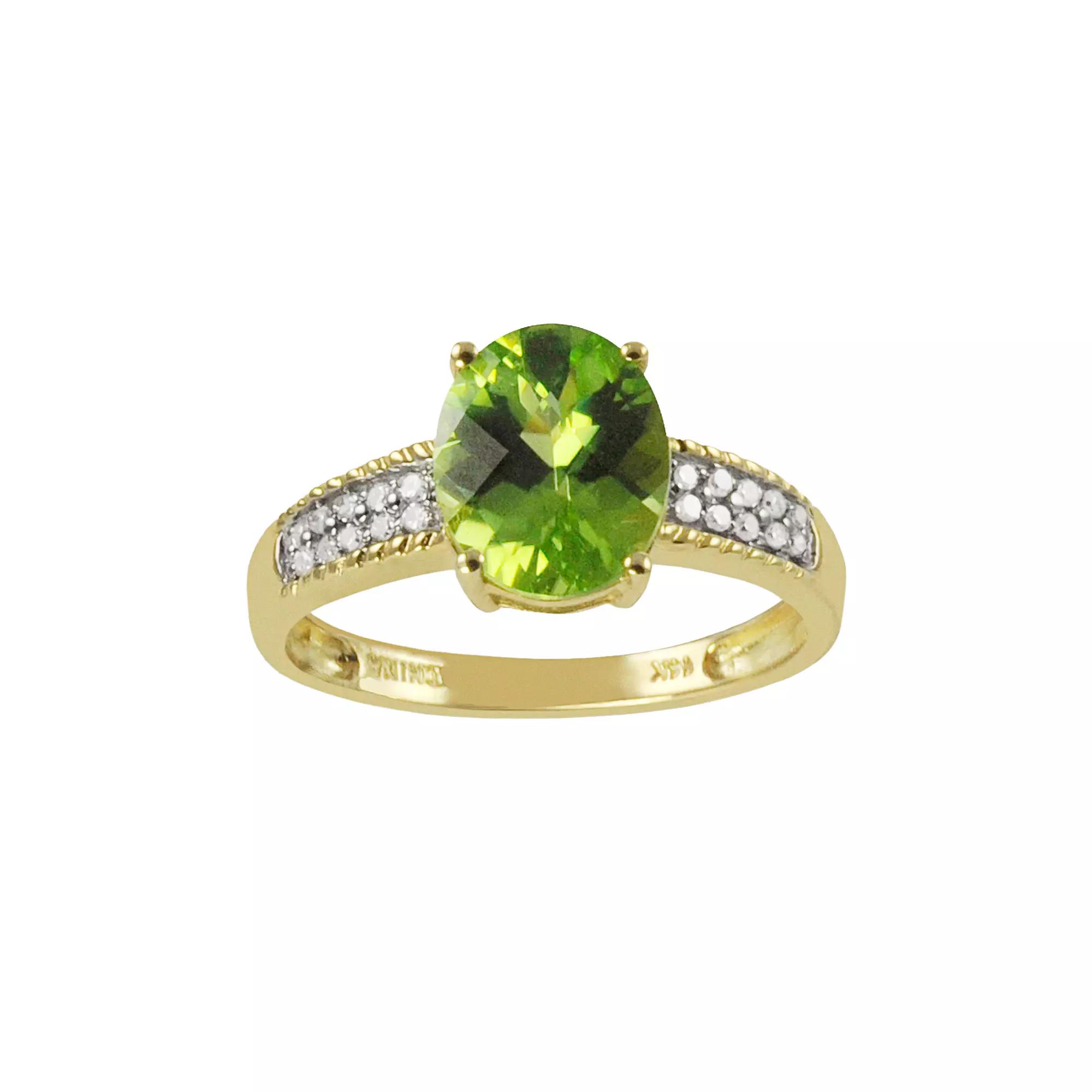 14k Gold Peridot & 1/10 Carat T.W. Diamond Ring, Womens Product Image