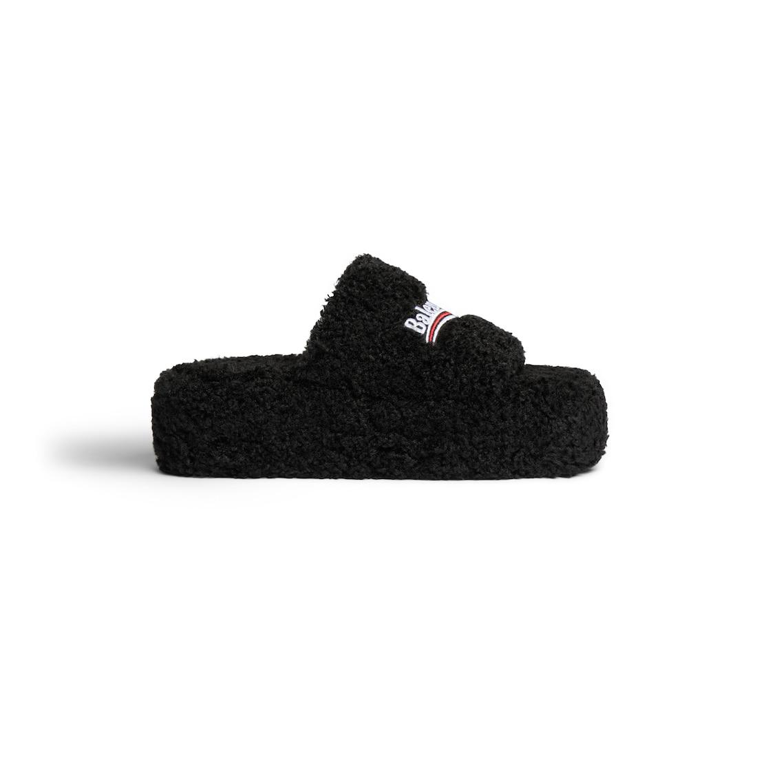 Women's Furry Platform Sandal in Black Product Image