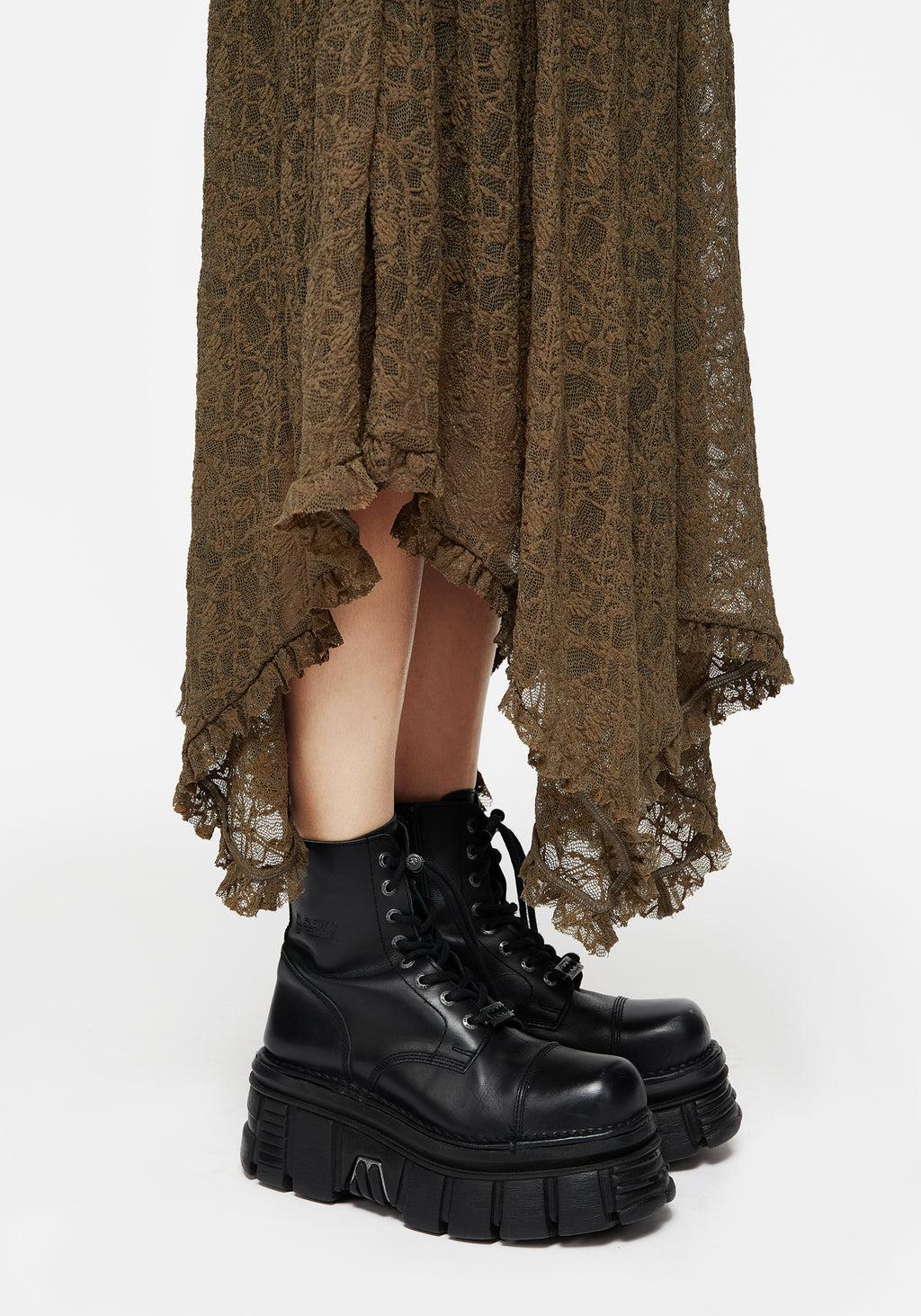 Myrtle Floral Lace Handkerchief Hem Midi Skirt Product Image