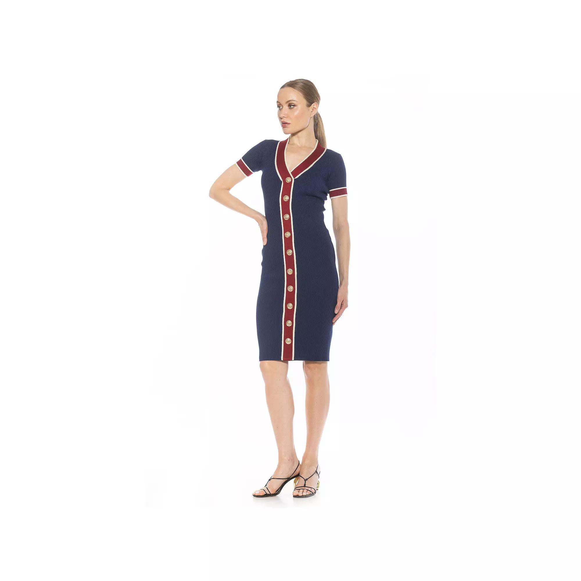 Women's ALEXIA ADMOR Otto V-Neck Ribbed Knit Button-Down Dress,  Product Image