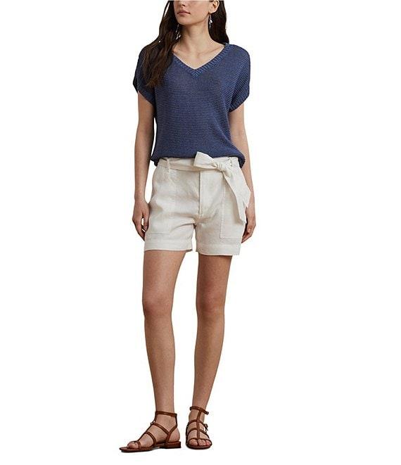 Lauren Ralph Lauren Linen Blend V-Neck Short Sleeve Sweater Product Image