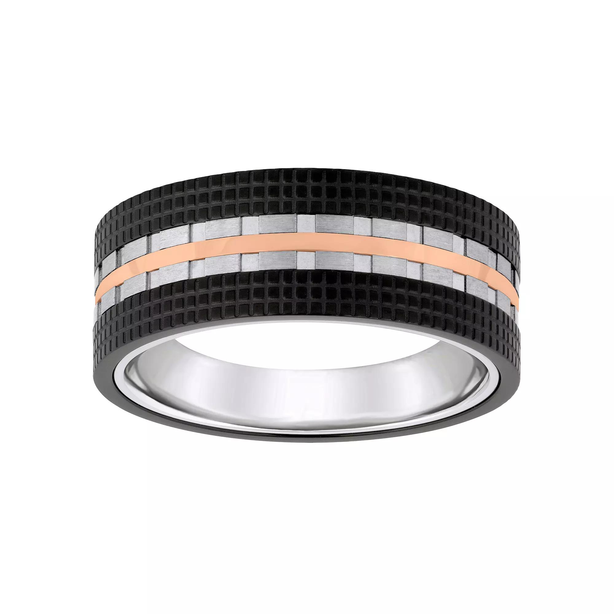 Rose & Black Ion-Plated Stainless Steel Men's Wedding Band, Size: 11.50, Tone Product Image