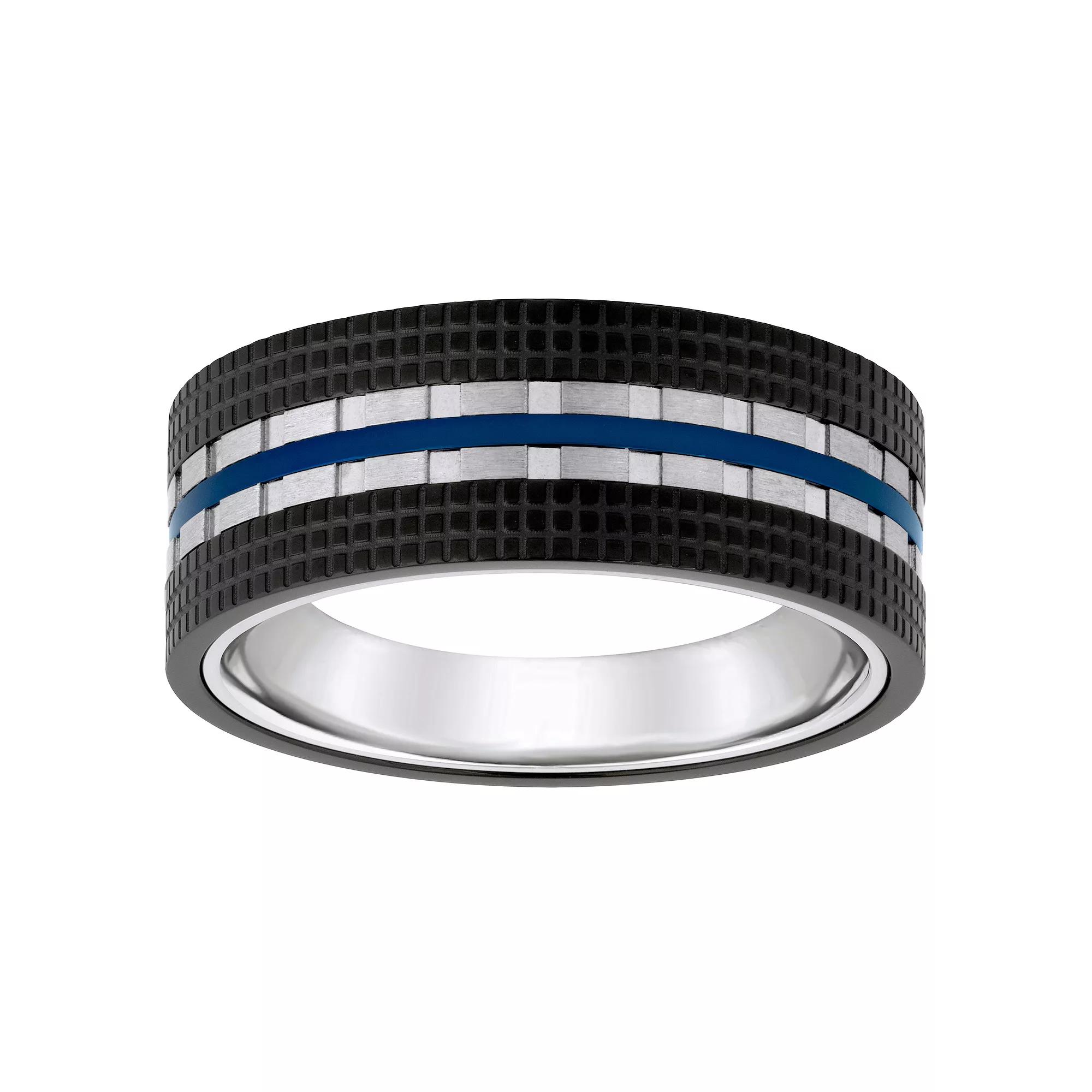Celebration Gems Blue & Black Ion-Plated Stainless Steel Men's Wedding Band,  Product Image
