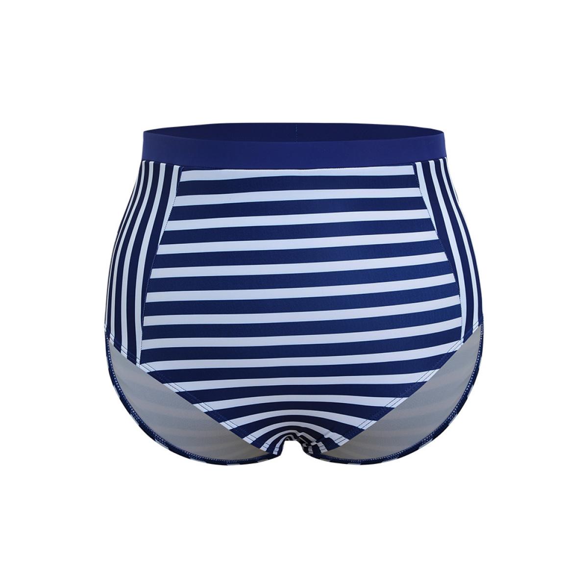 Plus Size Striped Patchwork Bikini Bottom Women's Swimwear Navy Vacation Printed High stretch Bodycon High Rise Curve Swim Bottoms BloomChic 28/5X Product Image