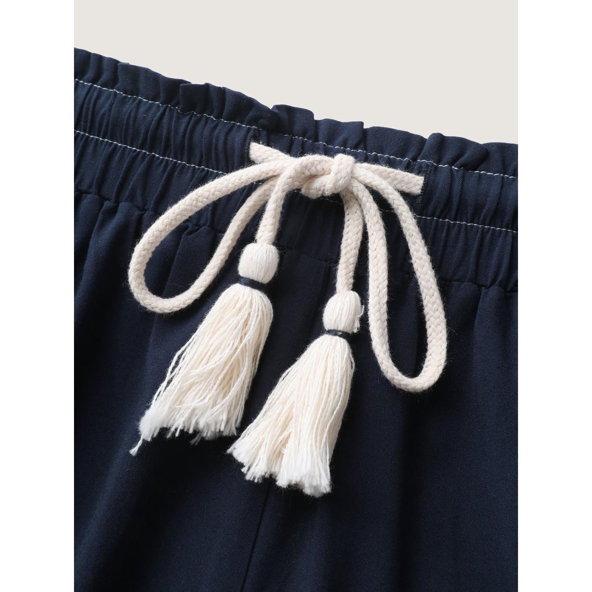 Plus Size Contrast Thread Detail Wide-Leg Pants Women Indigo Leisure Loose Mid Rise Casual Pants BloomChic 28/5X Product Image