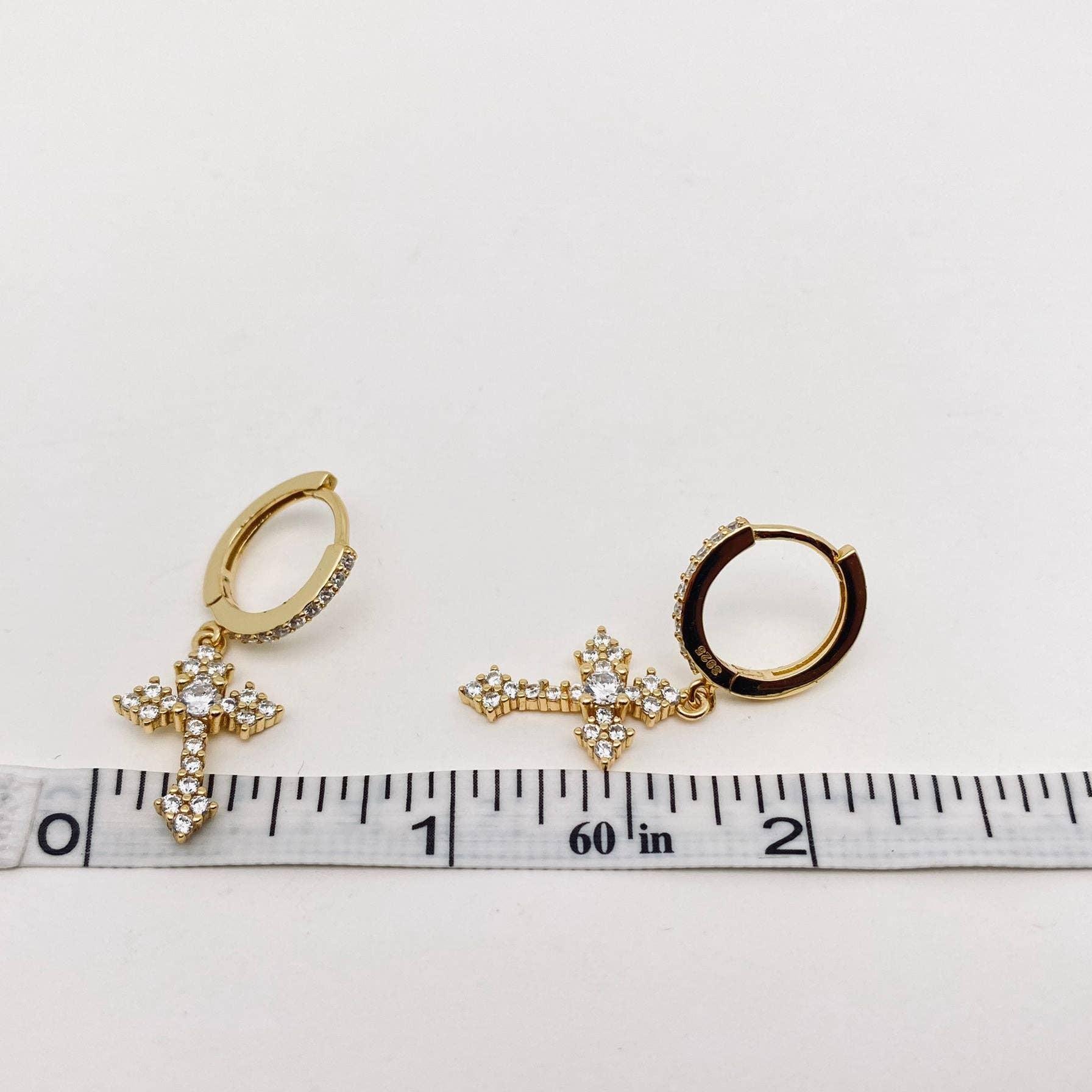 Mini Cross Pendant Huggie Earrings Product Image