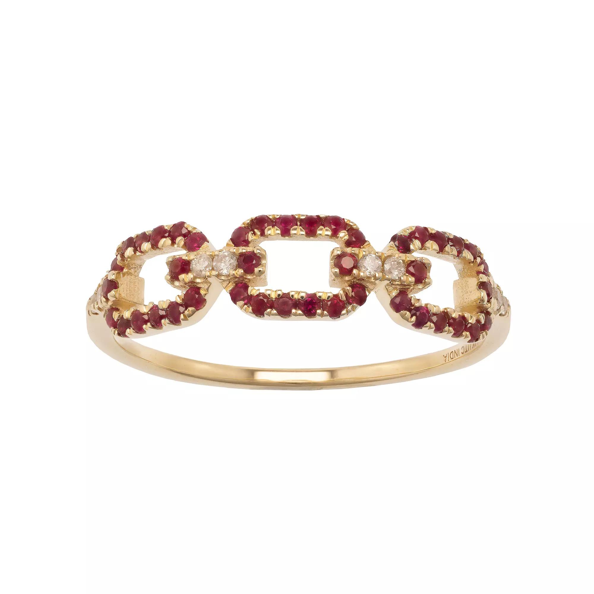 Gemistry 14k Gold Ruby & White Topaz Link Ring, Women's,  Product Image