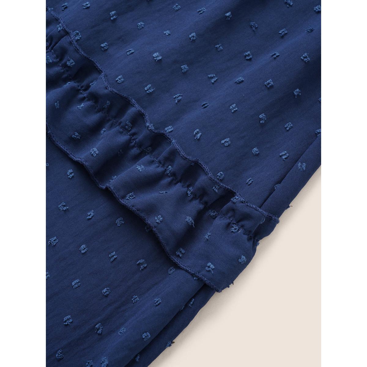 Polka Dot Shirred Plus Size Women Elegance Dress Plain Pocket Ruffle Sleeve Short Sleeve V Neck Pocket Dailywear Midi Dress BloomChic Product Image