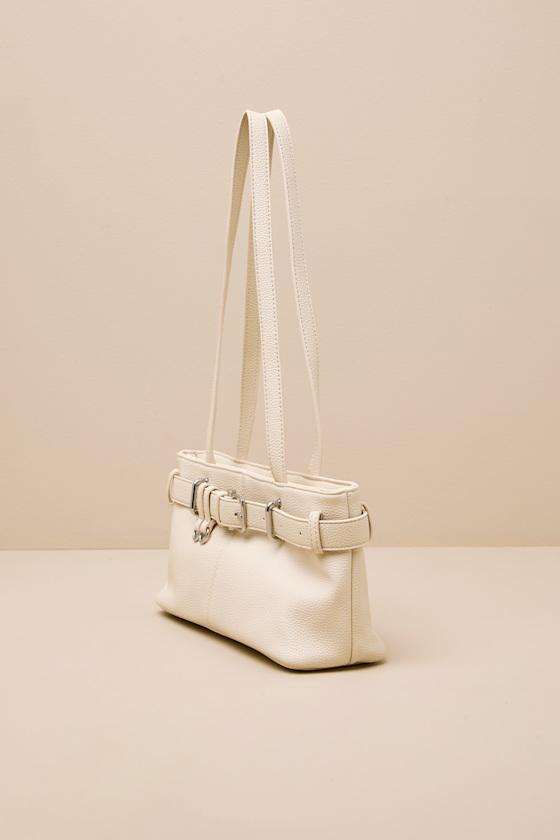 Arazeli Cream Belted Vegan Leather Shoulder Bag Product Image