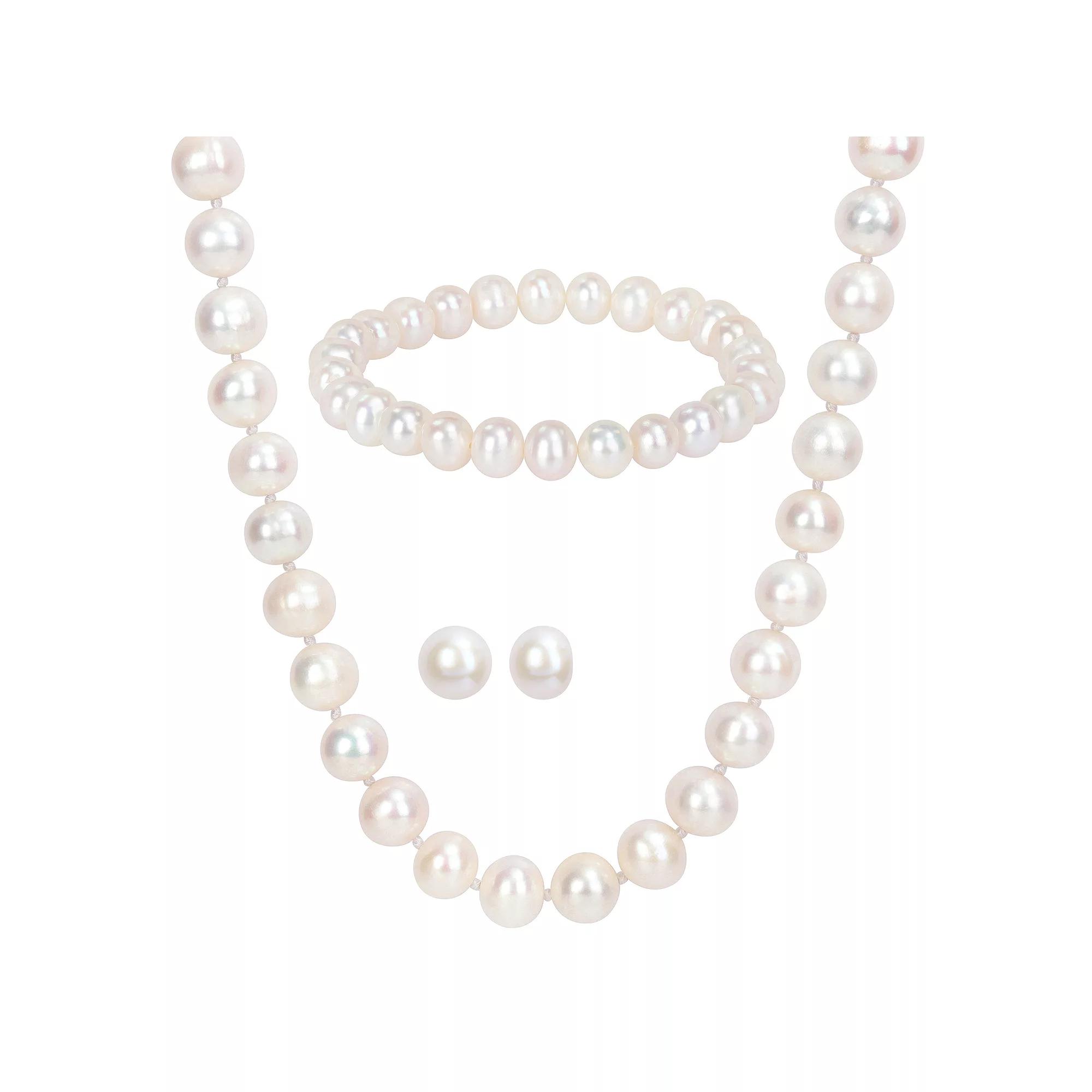 Stella Grace Sterling Silver Cultured Freshwater Pearl Necklace, Earring & Bracelet Trio Set, Women's,  Product Image