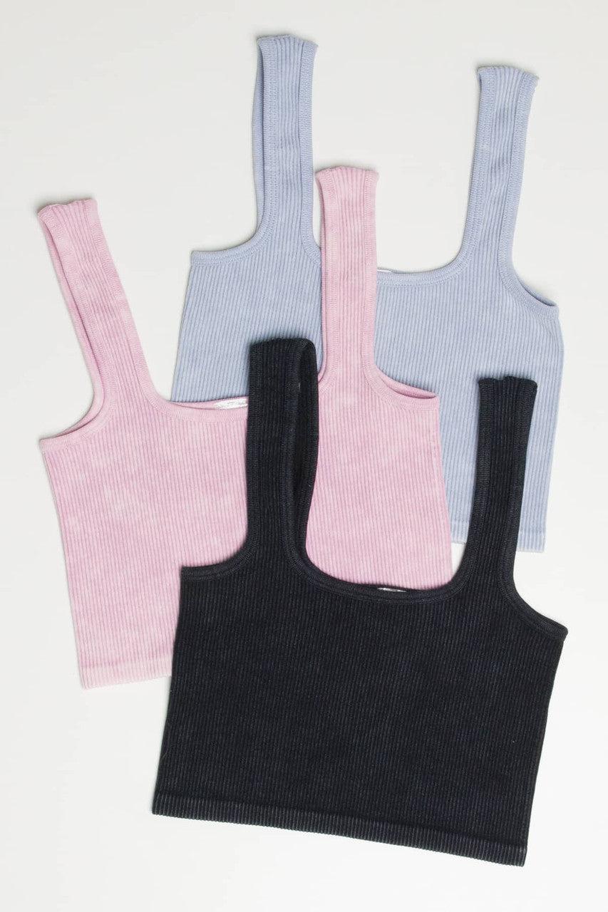 Black Washed Seamless Crop Tank Product Image