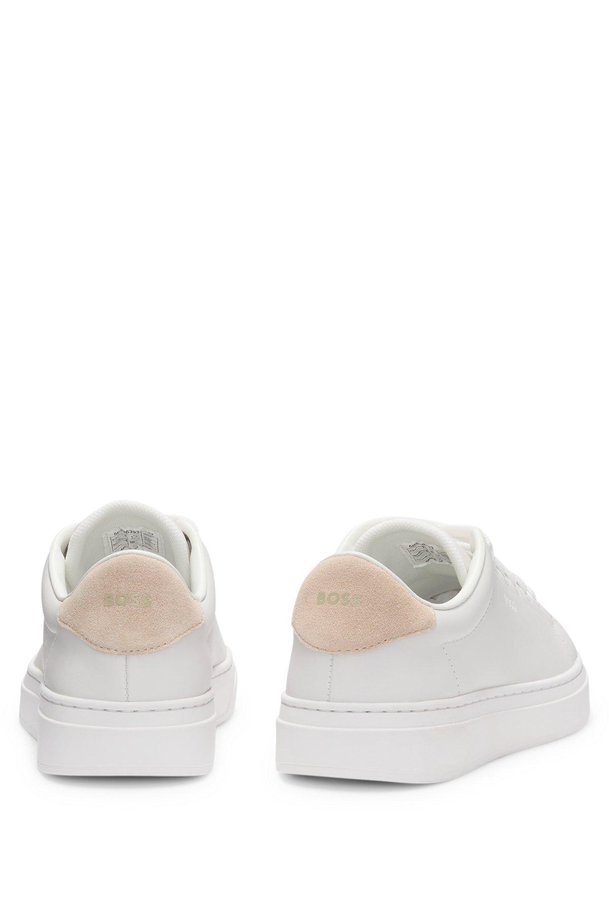 BOSS - Leather trainers with suede backtab - White Product Image