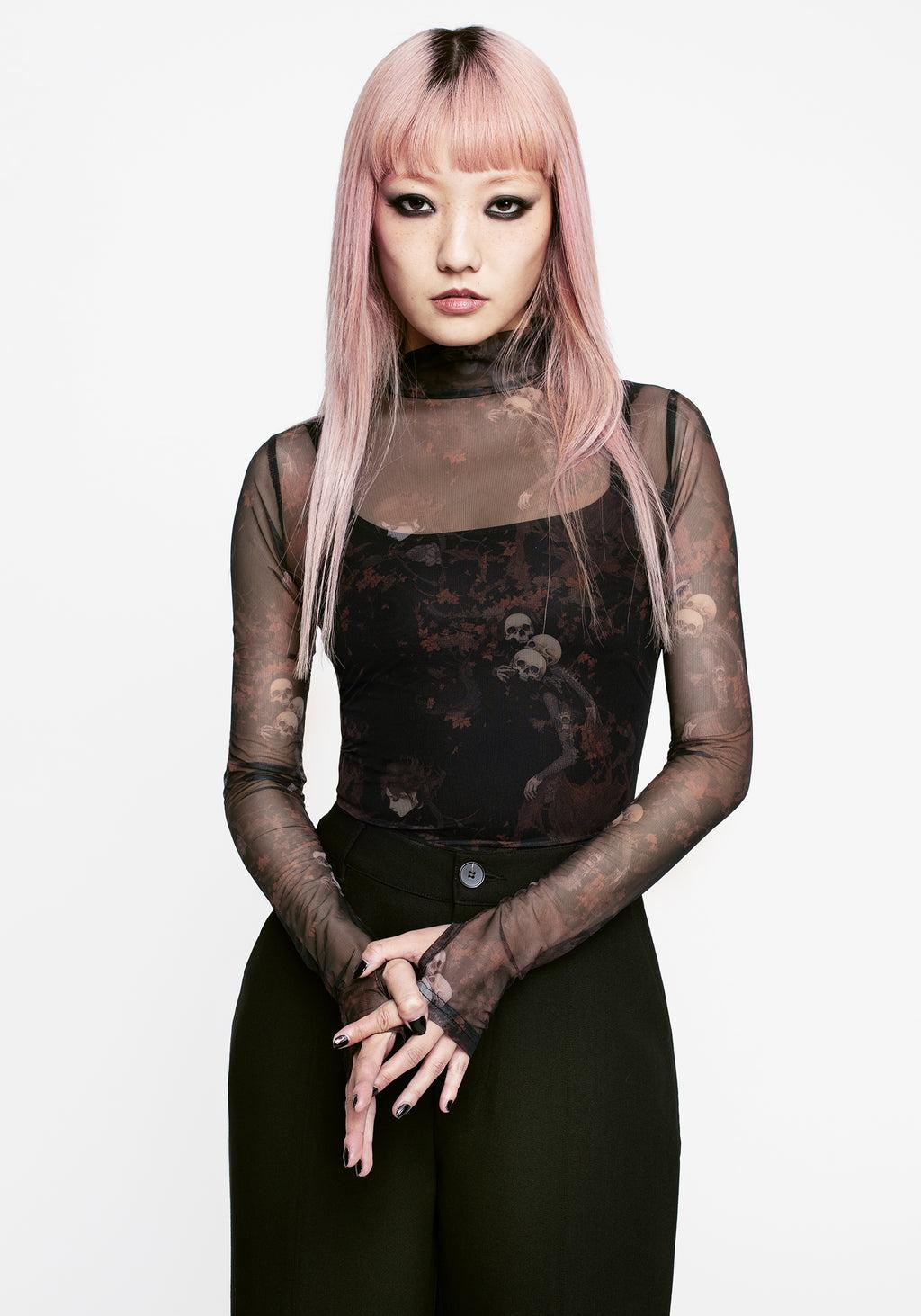 Underworld Printed Mesh High Neck Top Product Image