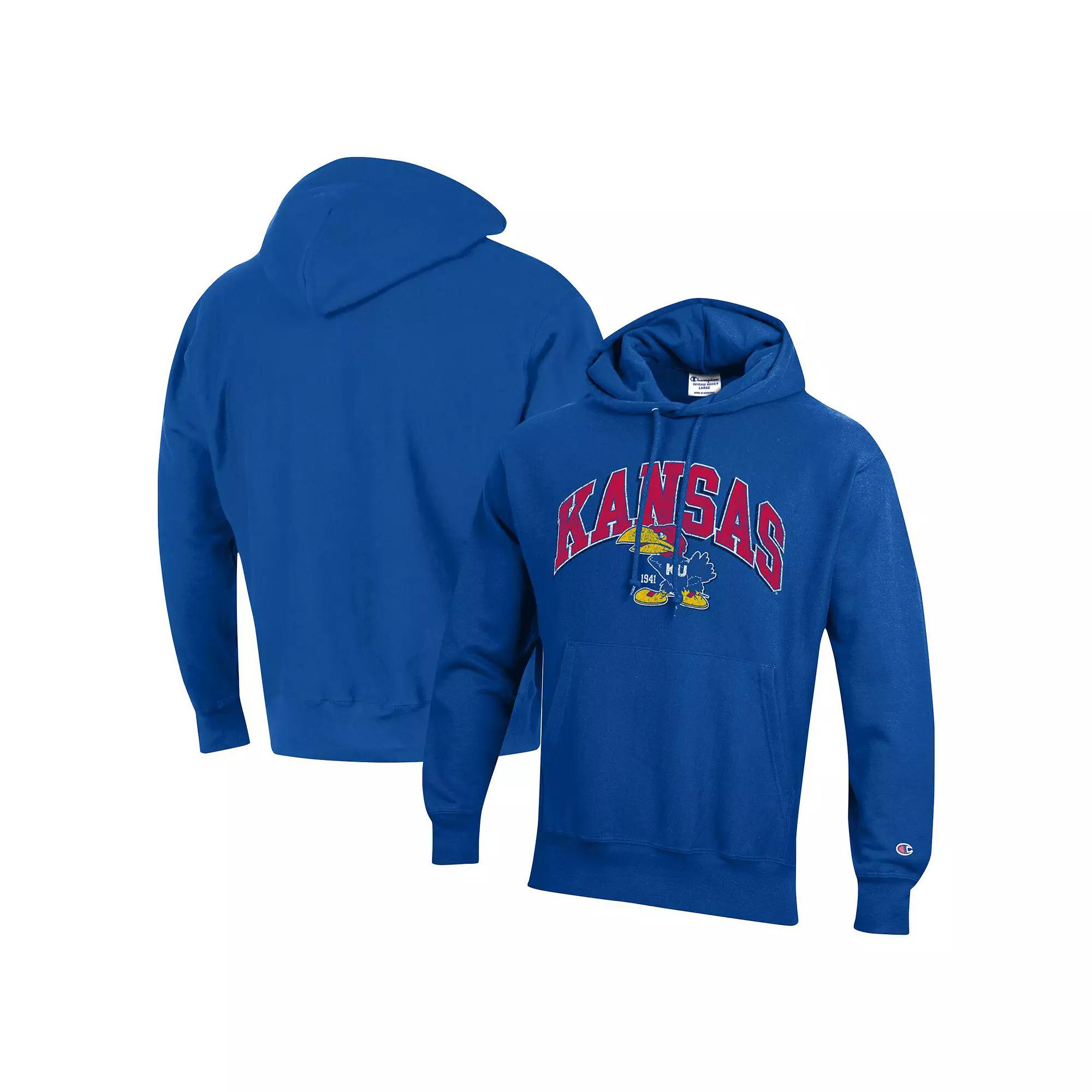 Men's Champion Royal Kansas Jayhawks Vault Late Night Reverse Weave Pullover Hoodie,  Product Image