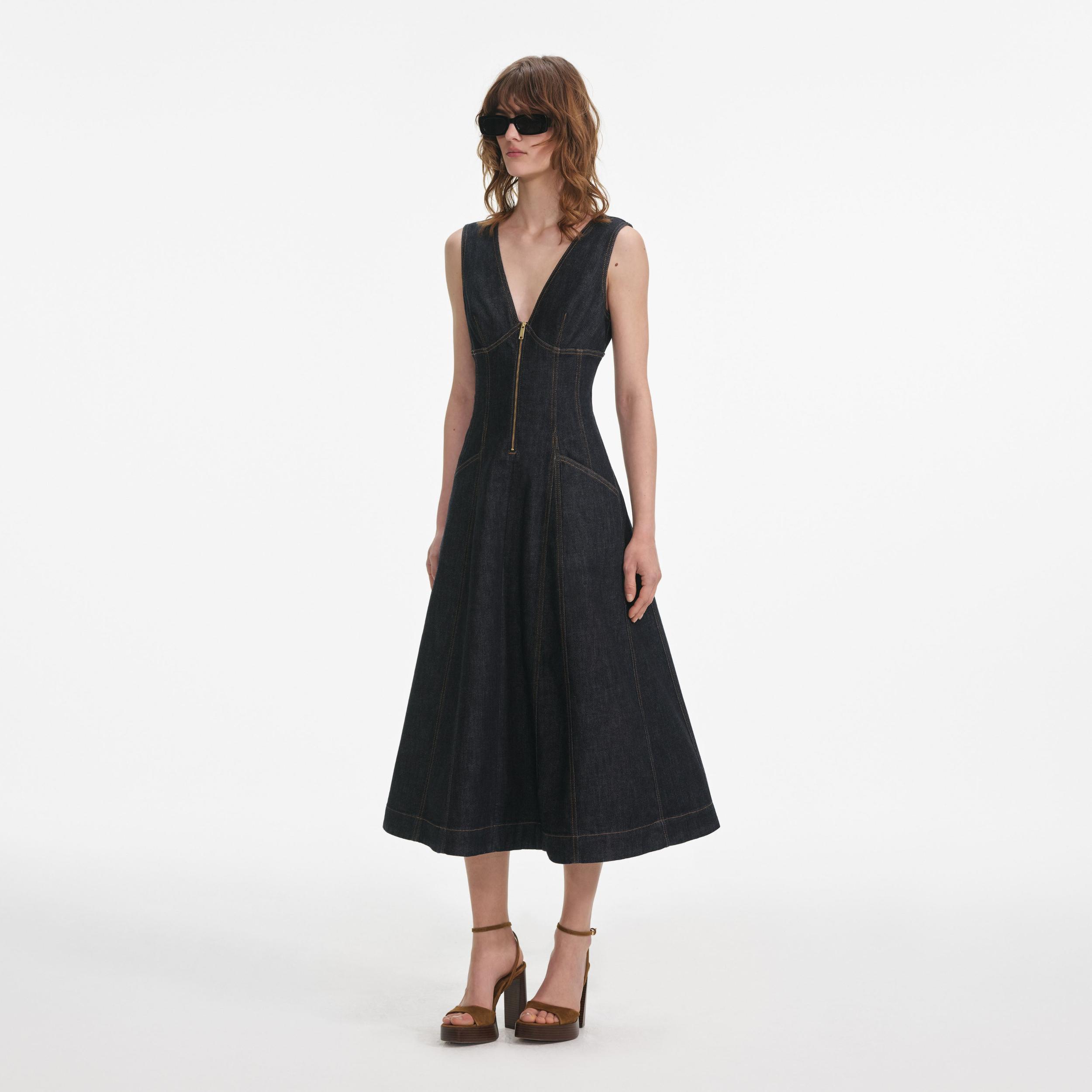 Indigo Denim Midi Dress Product Image