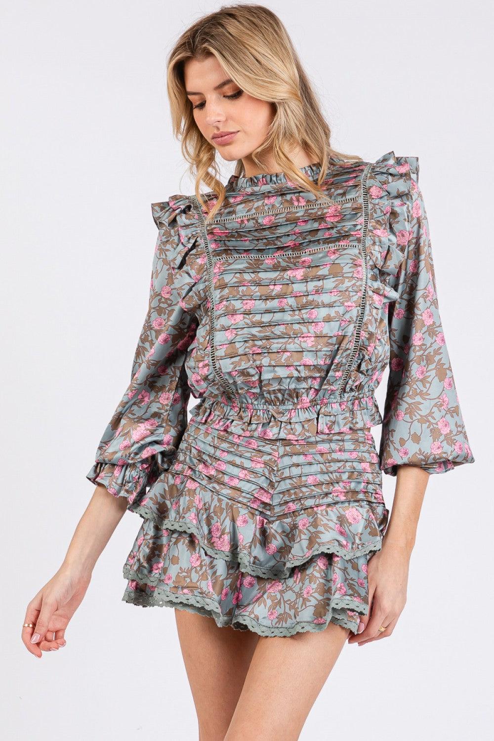 Vintage Shop Long Sleeve Pleated Ruffle Top & Skort Set Product Image