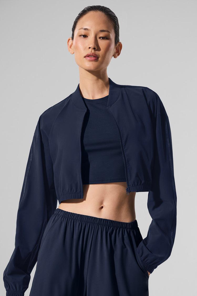 Cropped Breezy Full-Zip Cover Up - Navy Product Image