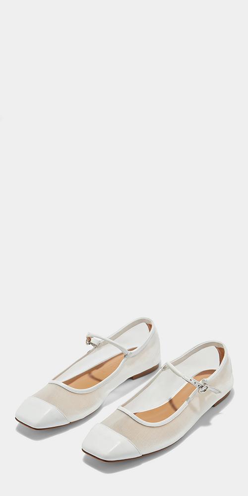 AEYDE Round Toe Ballerina Shoes With Contrast Piping In White Product Image