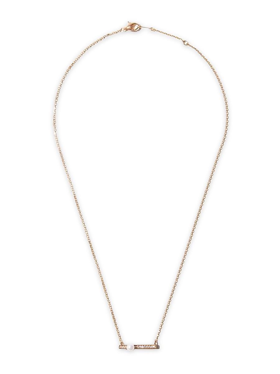 Womens Sea Of Beauty 14K Yellow Gold, Freshwater Pearl & 0.09 TCW Diamond Bar Pendant Necklace Product Image