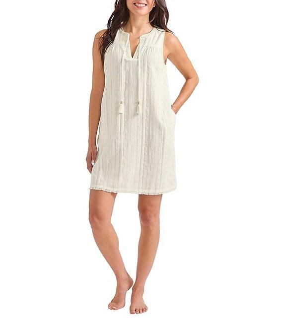 Tommy Bahama Mykonos Texture Split V-Neck Shift Swim Cover-Up Dress Product Image