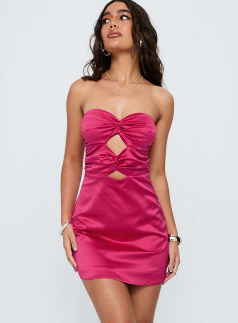 Leija Strapless Twist Mini Dress Hot Pink Product Image