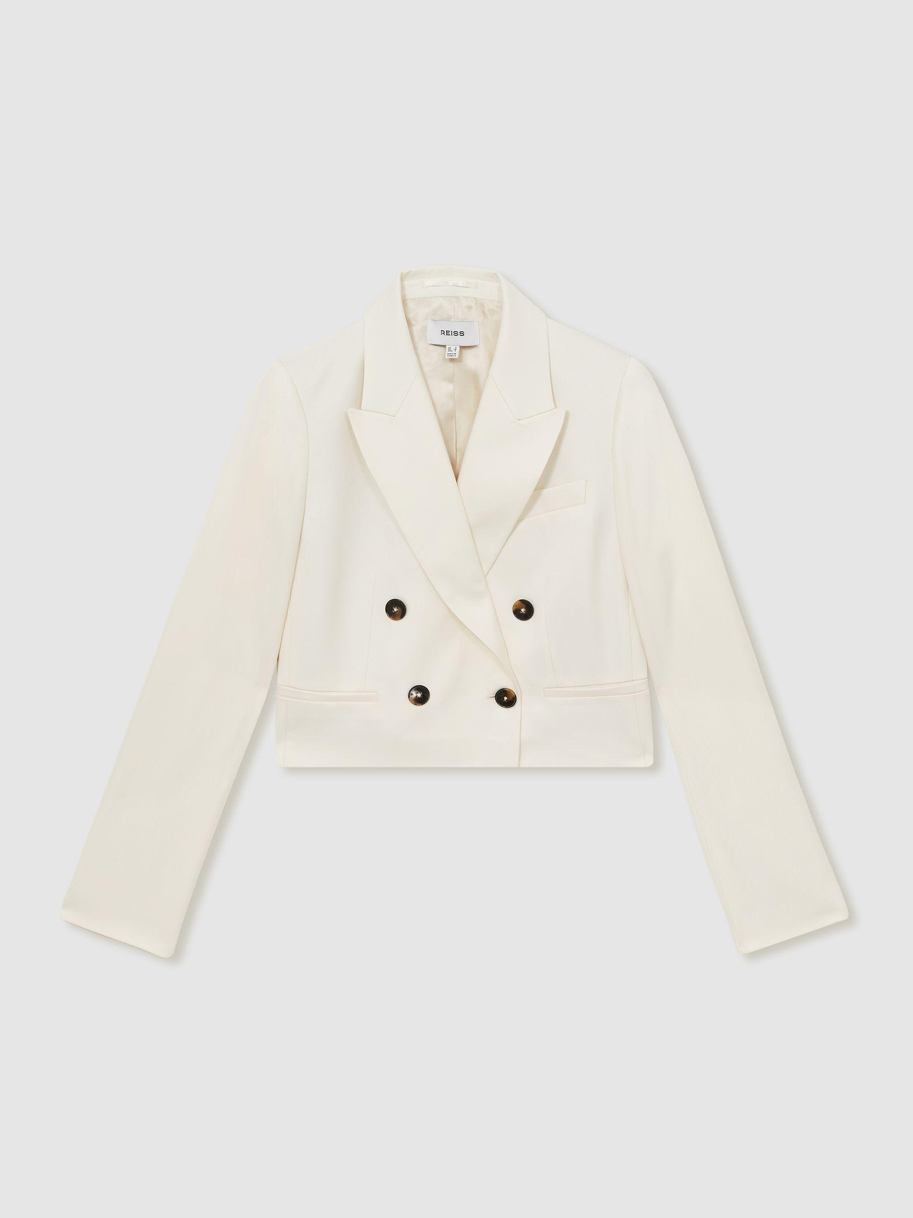 Double-Breasted Cropped Blazer in Cream Product Image