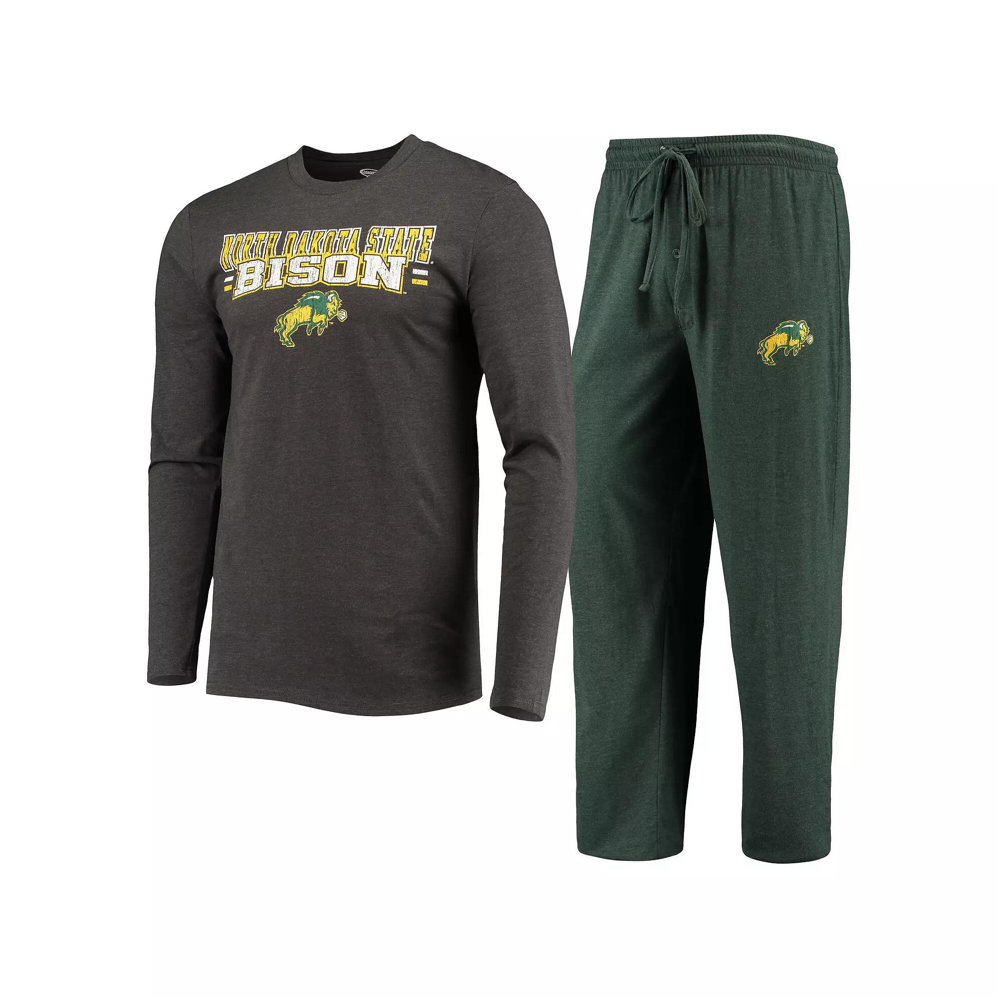 Men's Concepts Sport Green/Heathered Charcoal NDSU Bison Meter Long Sleeve T-Shirt & Pants Sleep Set,  Product Image