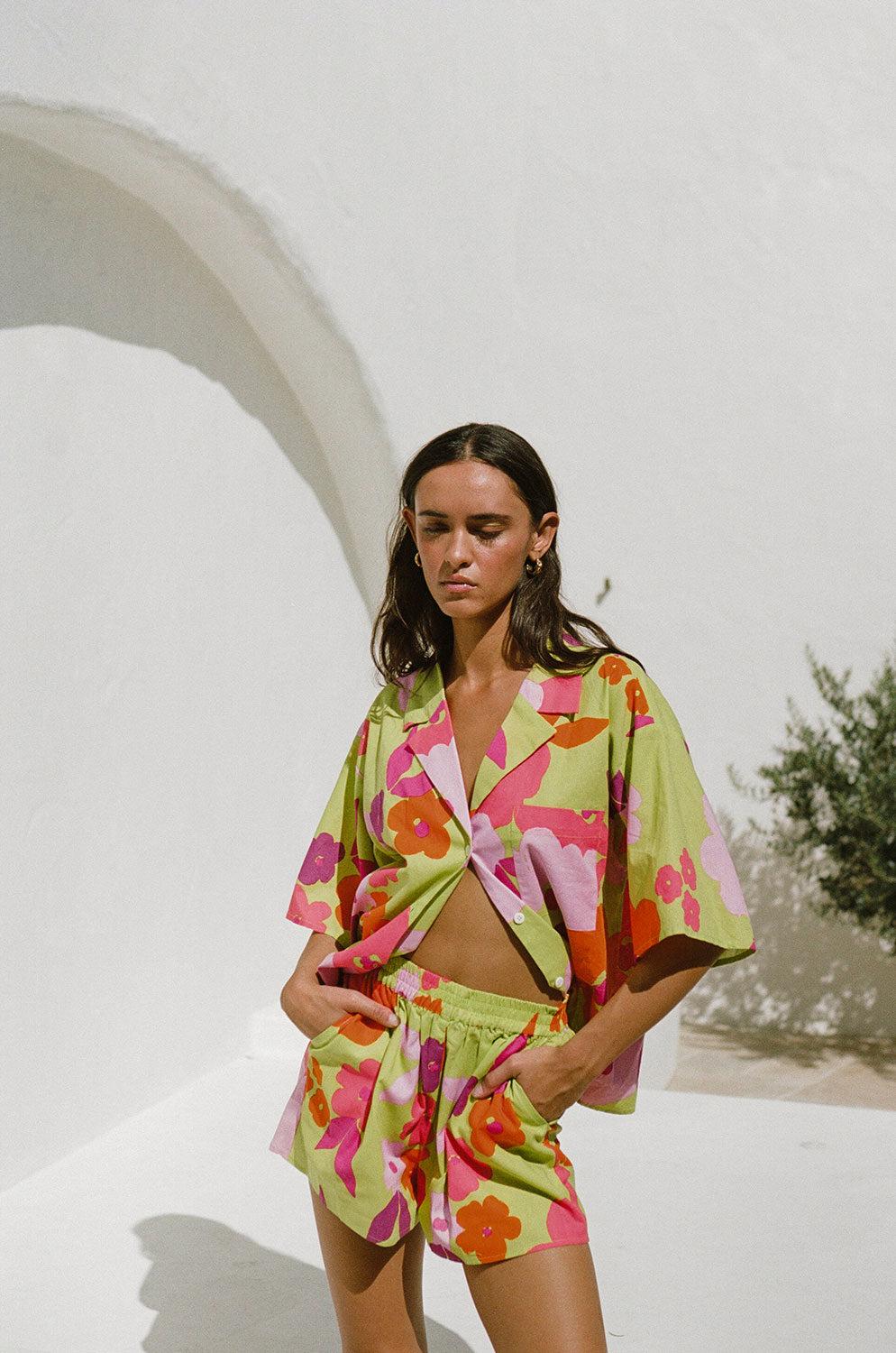 Thessy Shorts - Lime Floral Product Image