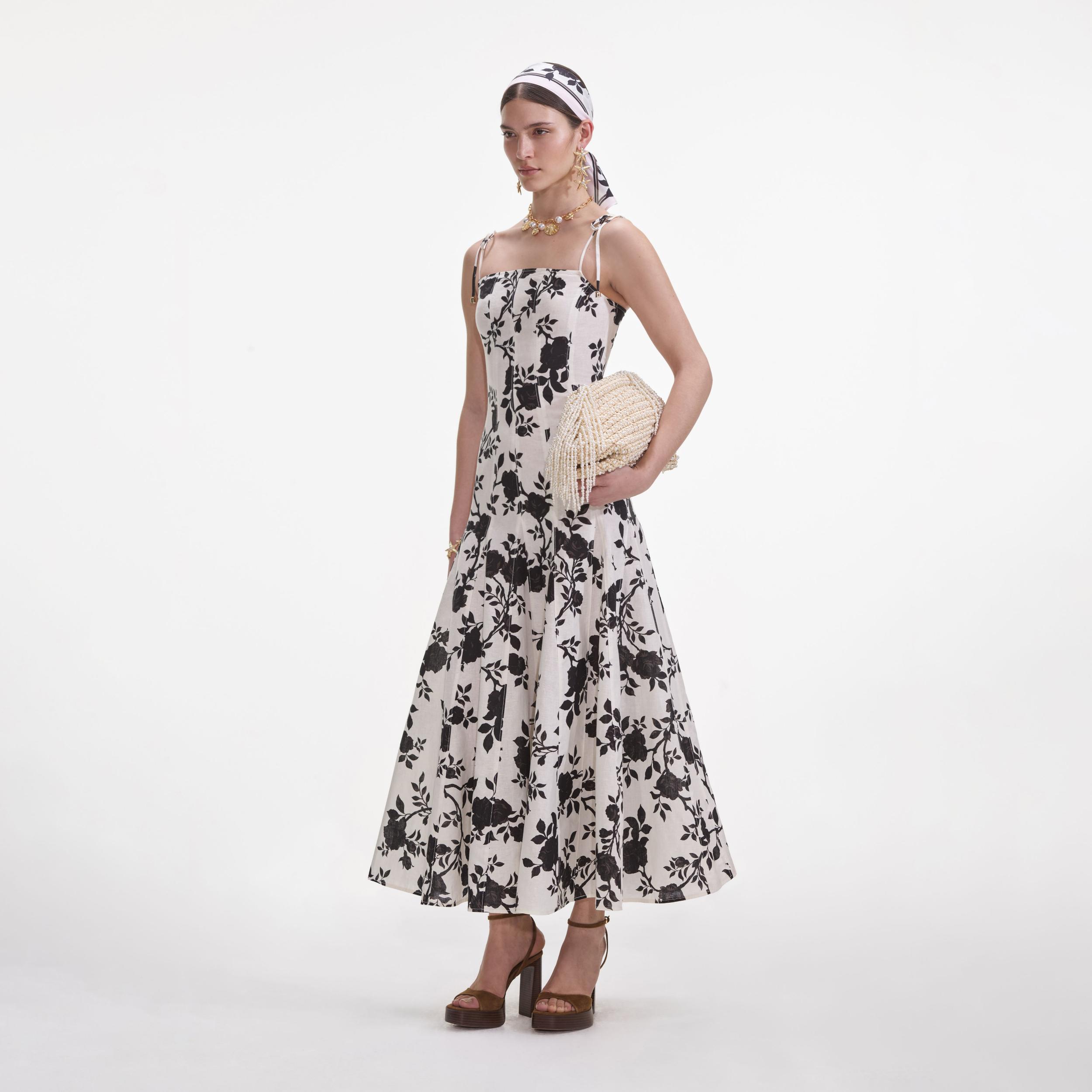 Floral Print Linen Midi Dress Product Image